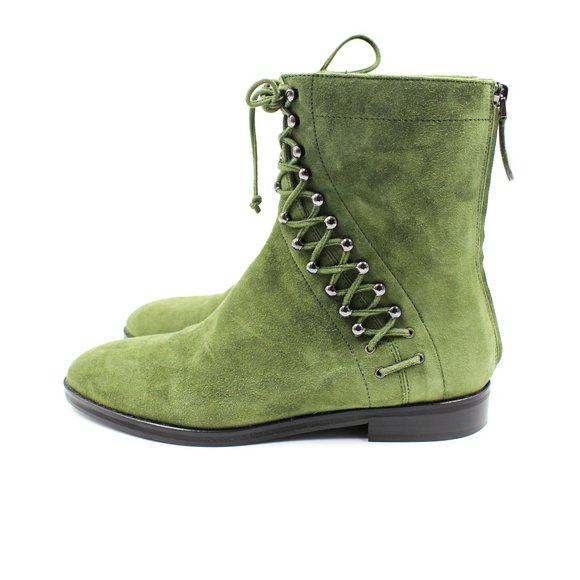 Alaïa Size 38/8 Green Suede Lace-Up Ankle Boots - Picture 2 of 9